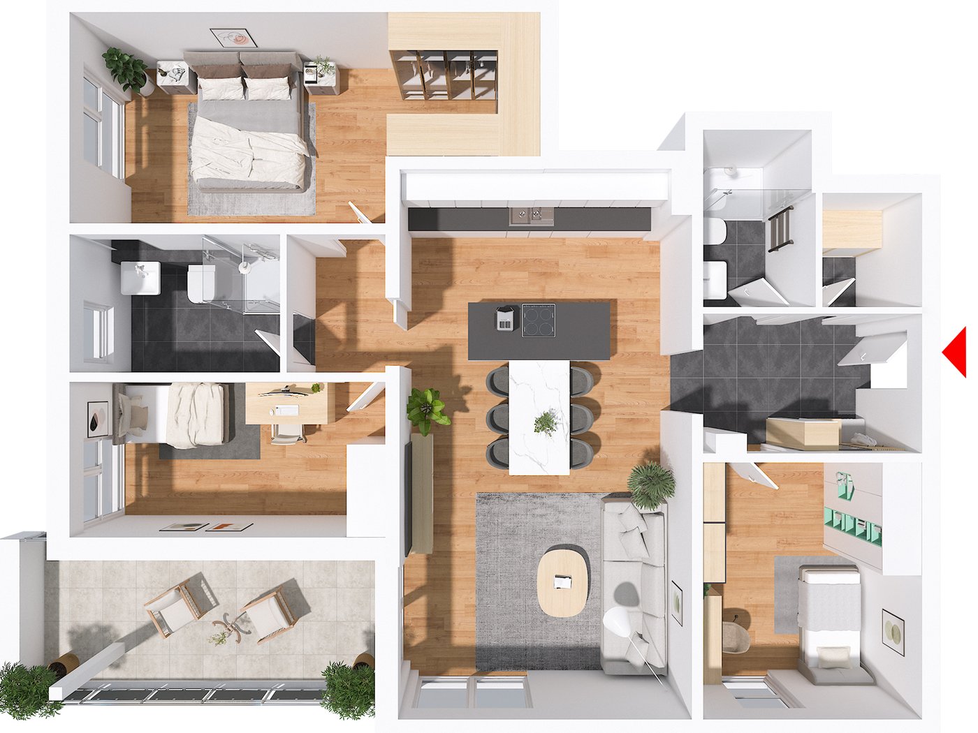 Beispielgrundriss – dargestellt ist Wohnung 6 (WE 6, Obergeschoss).