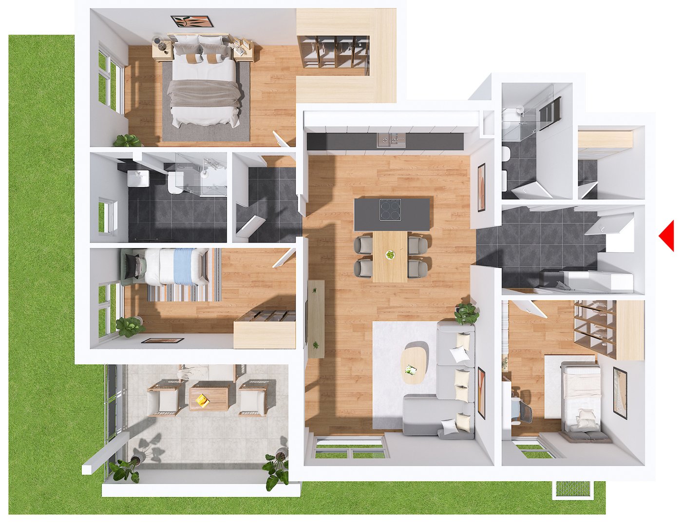 Beispielgrundriss – dargestellt ist Wohnung 1 (WE 1, Erdgeschoss).